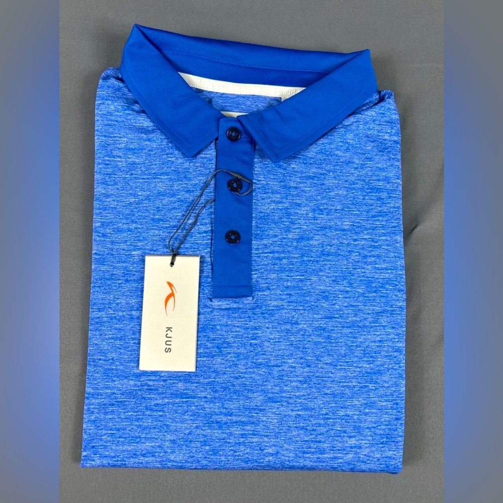 KJUS Golf Shirt Polo Luca Performance XL Melange Blue Polyester Spandex